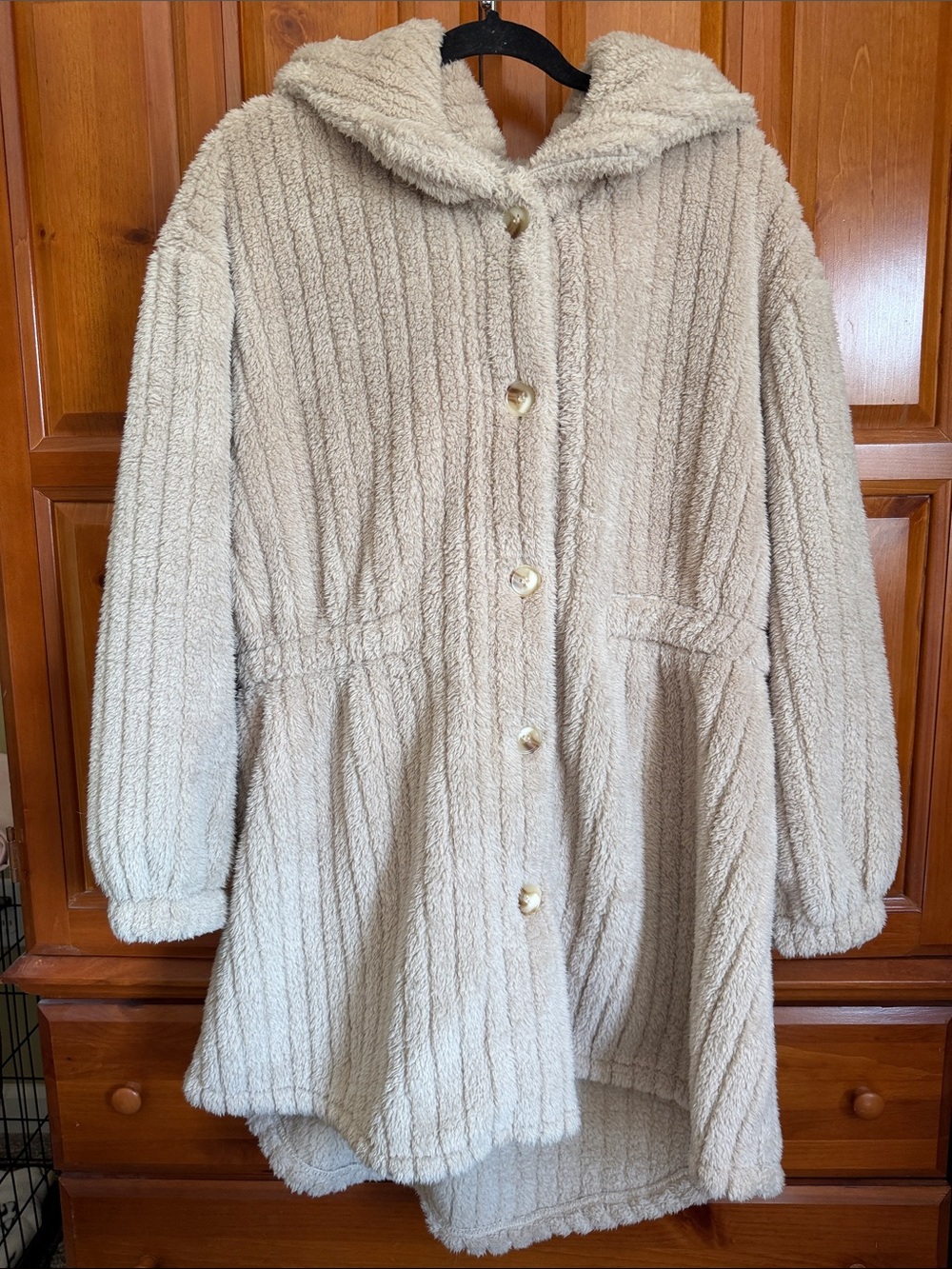 SHEIN Plush Hooded Coat in Cream